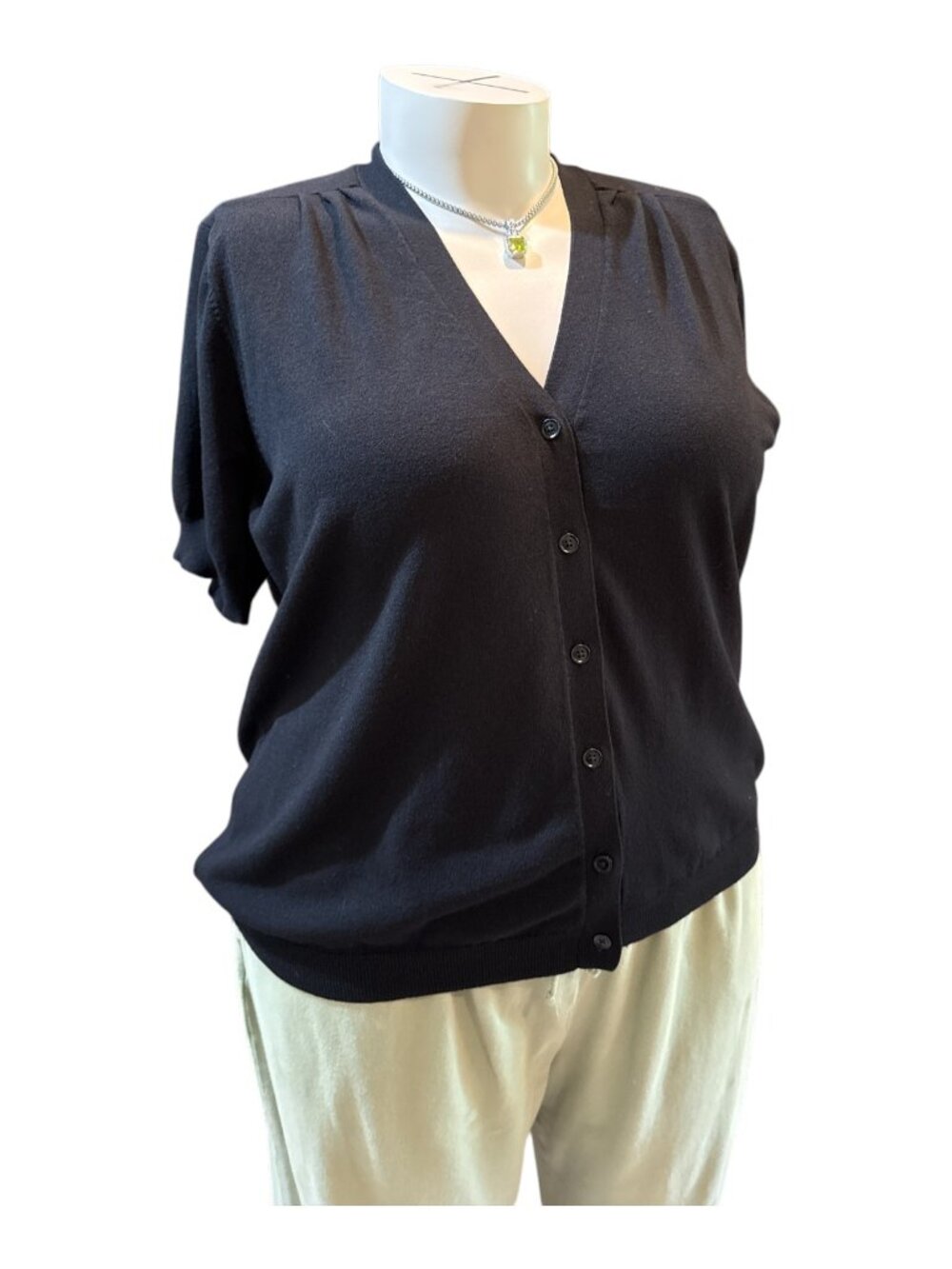 Talbots Size 3X Black Short Sleeve V-Neck Button-Up Cardigan Sweater